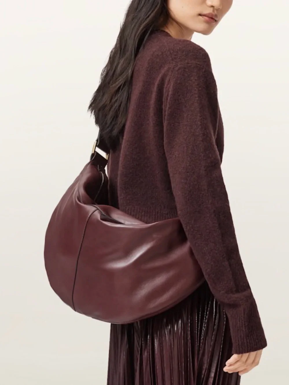 Allsaints Luna Leather Slouchy Shoulder Bag Burgundy (dark red) - Picture 2 of 8